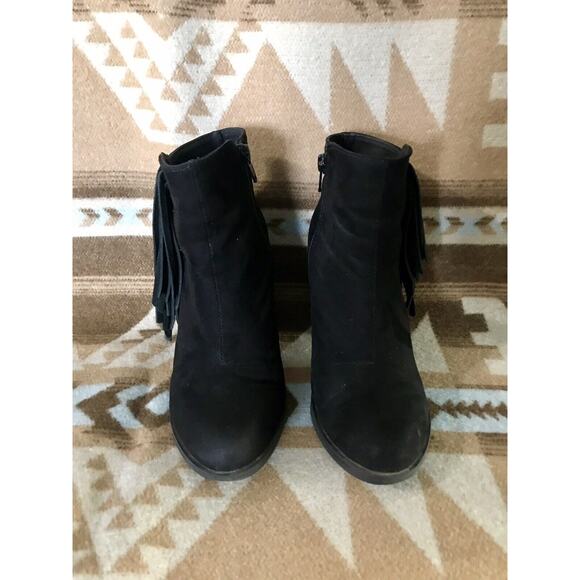H&M Divided Women's Black Faux Suede Fringe Side Zip Heeled Ankle Boots Size 6 - Picture 5 of 11